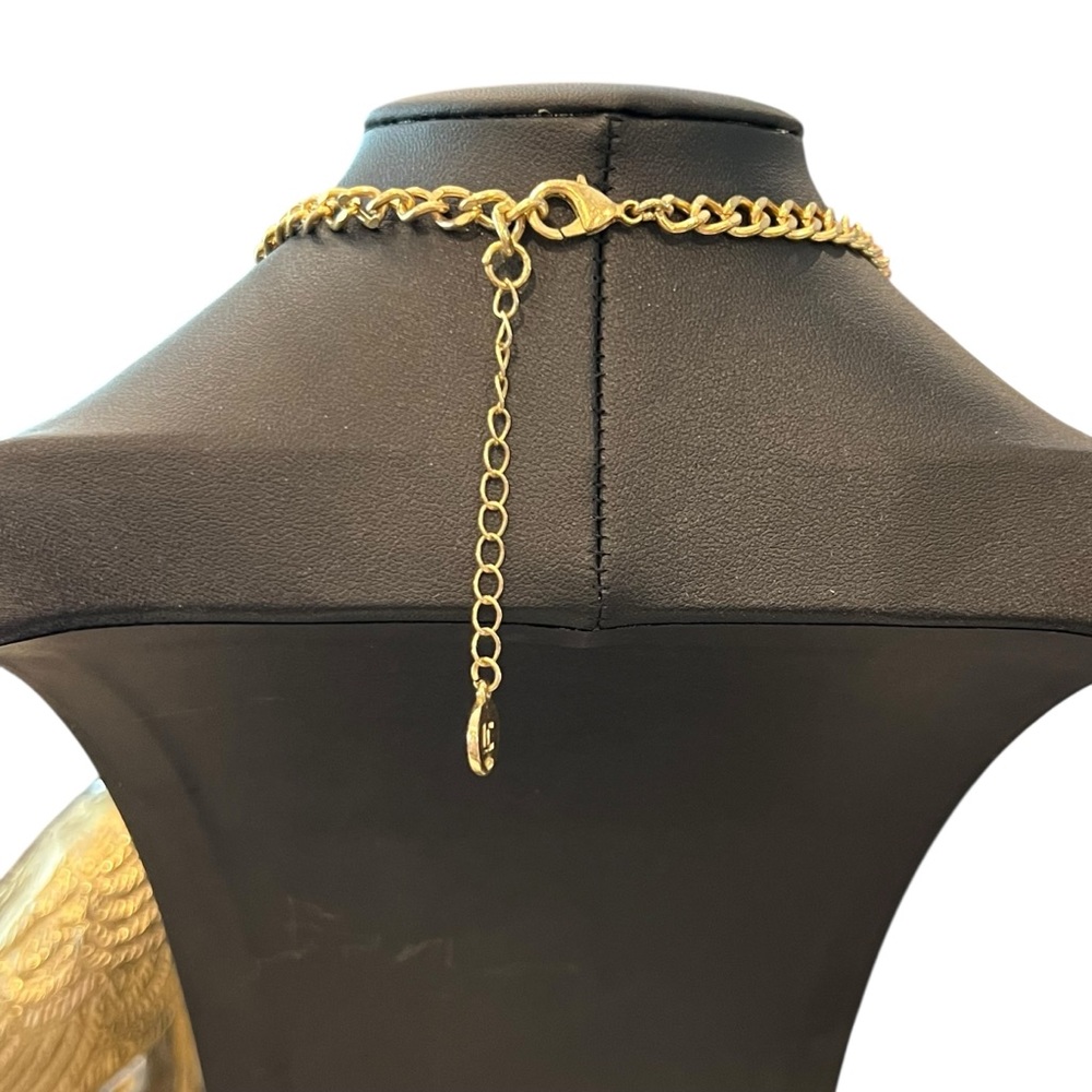 Liz Claiborne Statement Necklace Signed Red Purple Stone Flowers‎ Gold Tone 20” - Picture 7 of 14